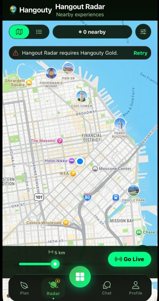 Hangouty Radar β nearby experiences on the map